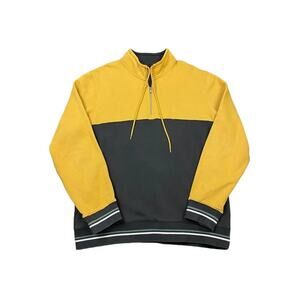 Stussy Black Yellow Quarter Zip Color Block Pullover Sweatshirt Size Medium